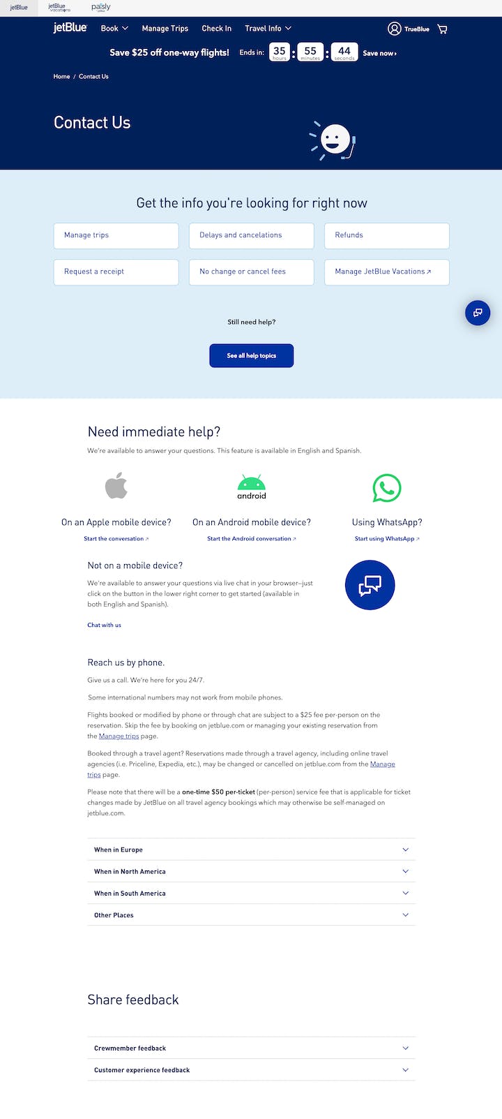 Contact Page: jetBlue