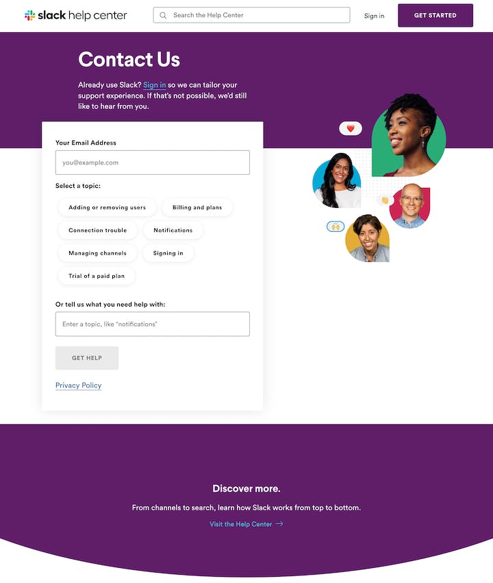 Contact Page: Slack