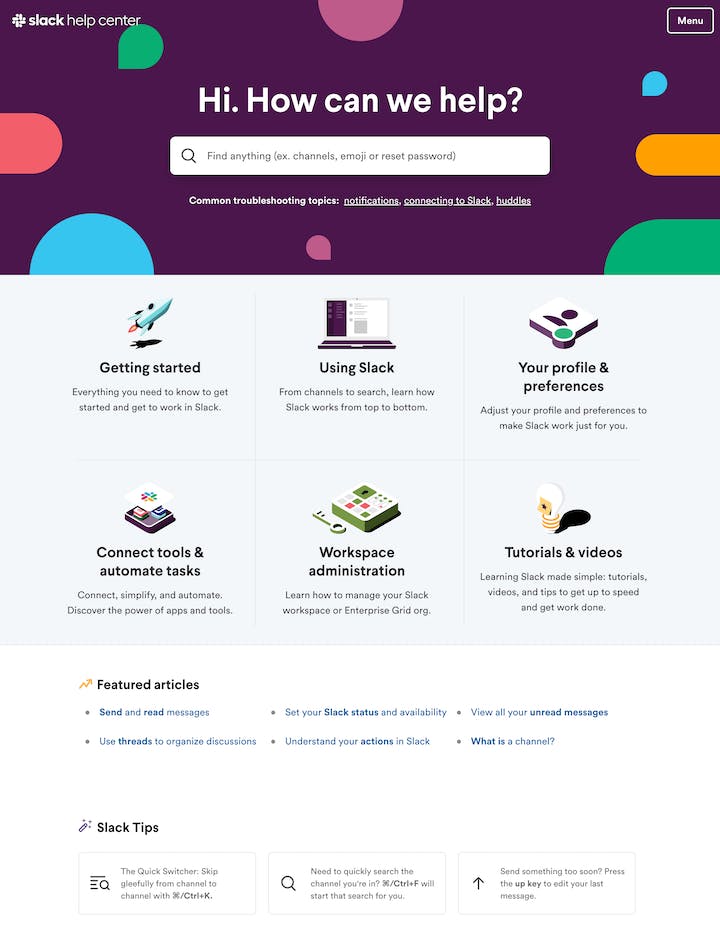 Slack Help Center - FAQ examples