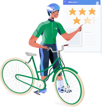 Illustration: Cyclist rating a customer service experience