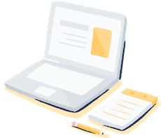 Illustration: A laptop and a nodepad