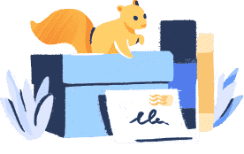 Illustration: Squirrel with books and letters